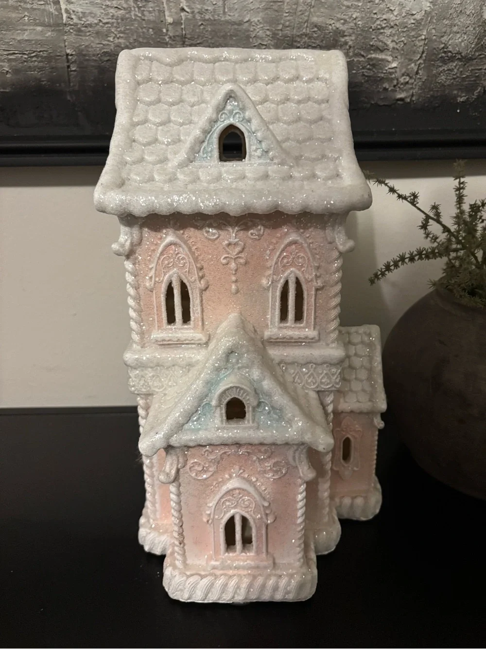 Pastel Glitter Christmas Gingerbread Light-Up House